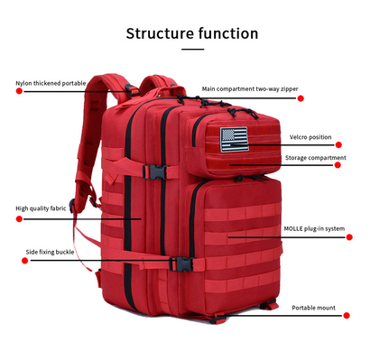 Kırmızı Polyester Taktik Seyahat Laptop Sırt Çantası 45L Açık Askeri Sırt Çantası