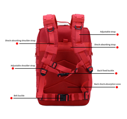 Kırmızı Polyester Taktik Seyahat Laptop Sırt Çantası 45L Açık Askeri Sırt Çantası