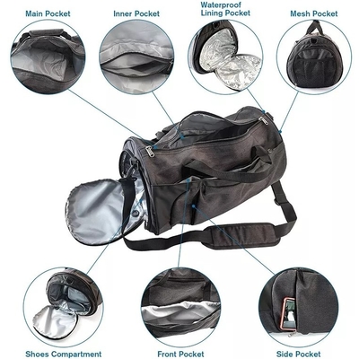 Islak Cep Ayakkabı Bölmesi ile Polyester Hırsızlığa Karşı Seyahat Çantası Spor Çantası